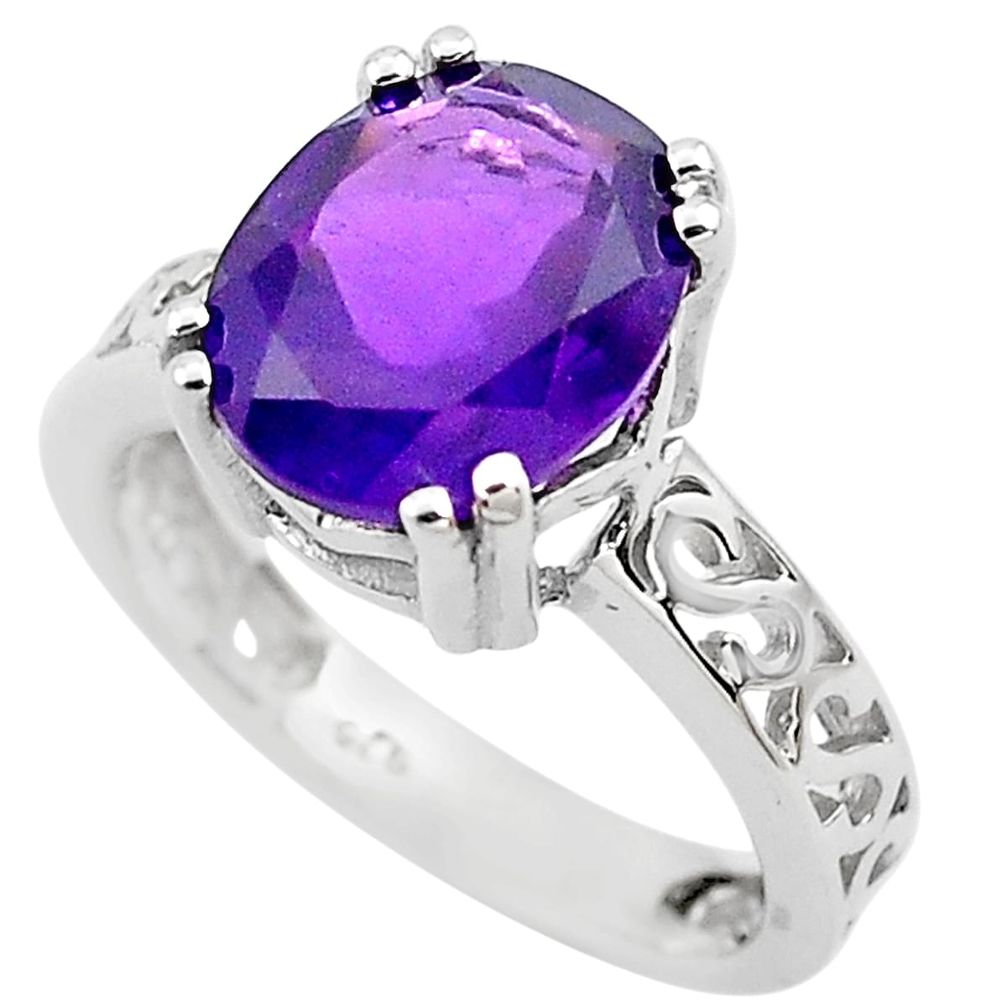 4.67cts natural purple amethyst 925 silver solitaire ring size 5.5 p82707
