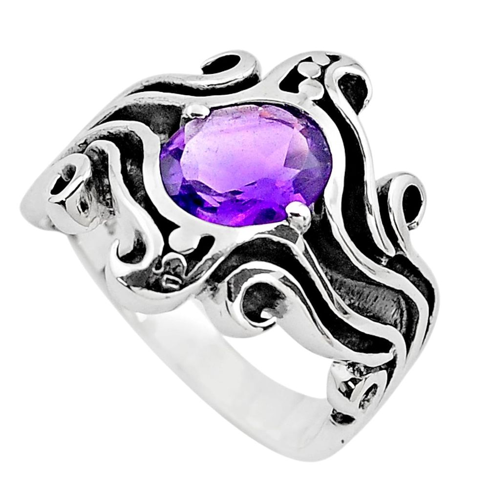 3.21cts natural purple amethyst 925 silver solitaire ring size 5.5 p82725