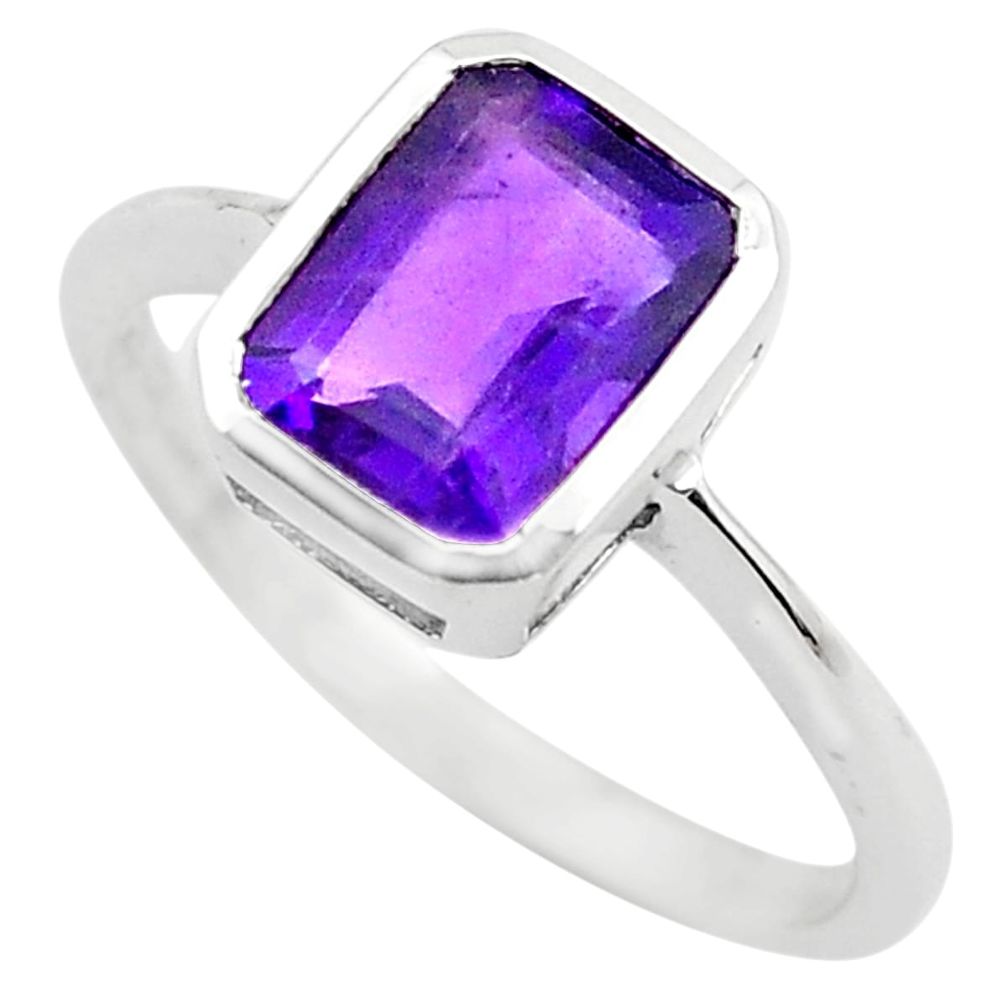 2.28cts natural purple amethyst 925 silver solitaire ring size 5.5 p83581