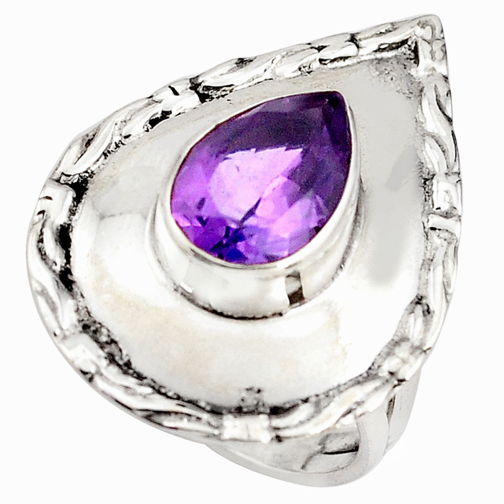 4.71cts natural purple amethyst 925 silver solitaire ring size 7.5 p85821