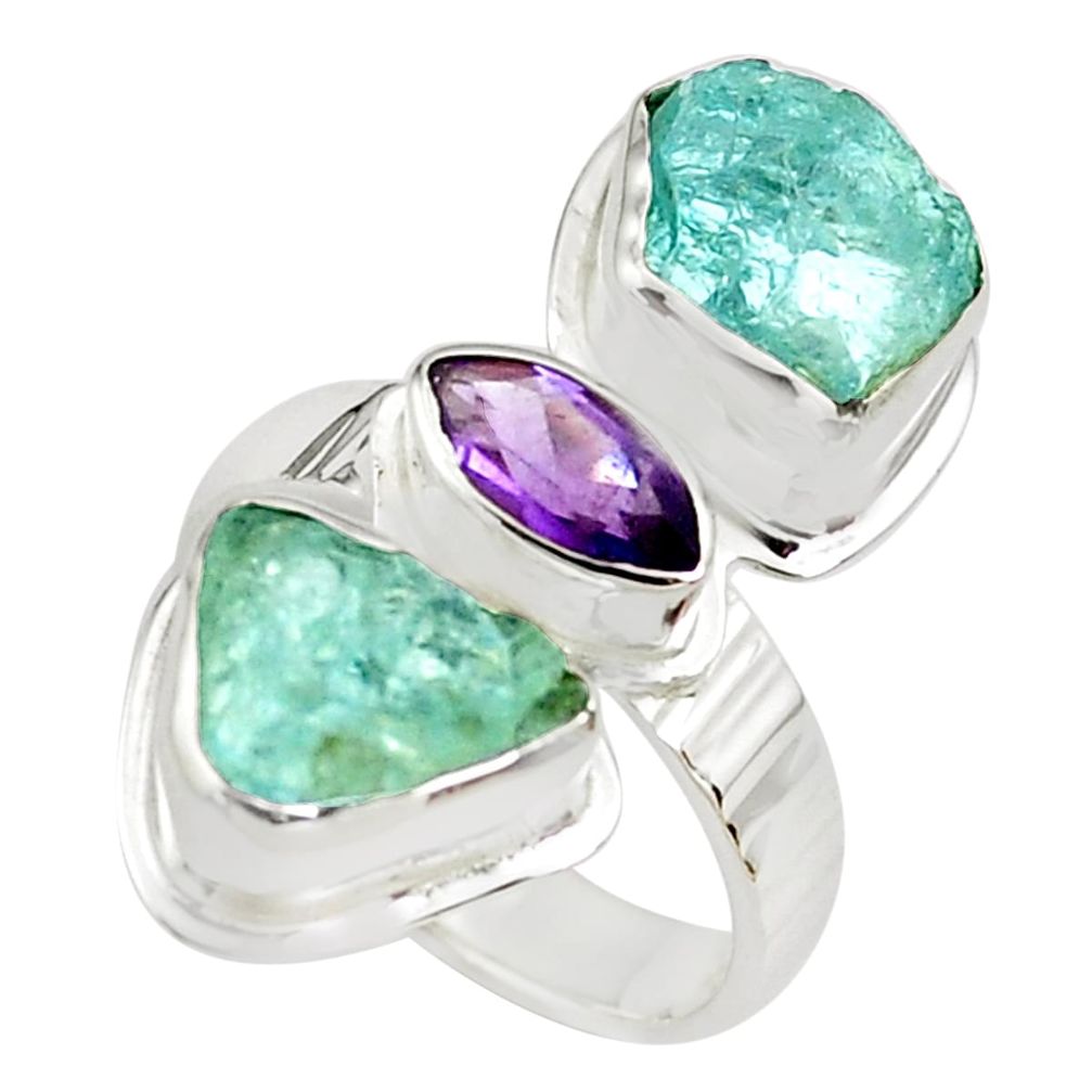 11.19cts natural purple amethyst aquamarine rough 925 silver ring size 6 p70909