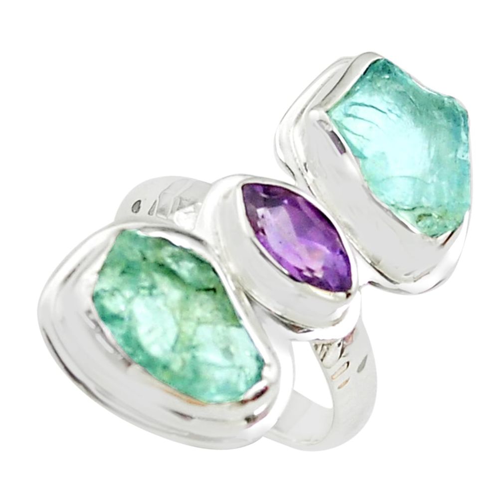 10.81cts natural purple amethyst aquamarine rough 925 silver ring size 6 p70911