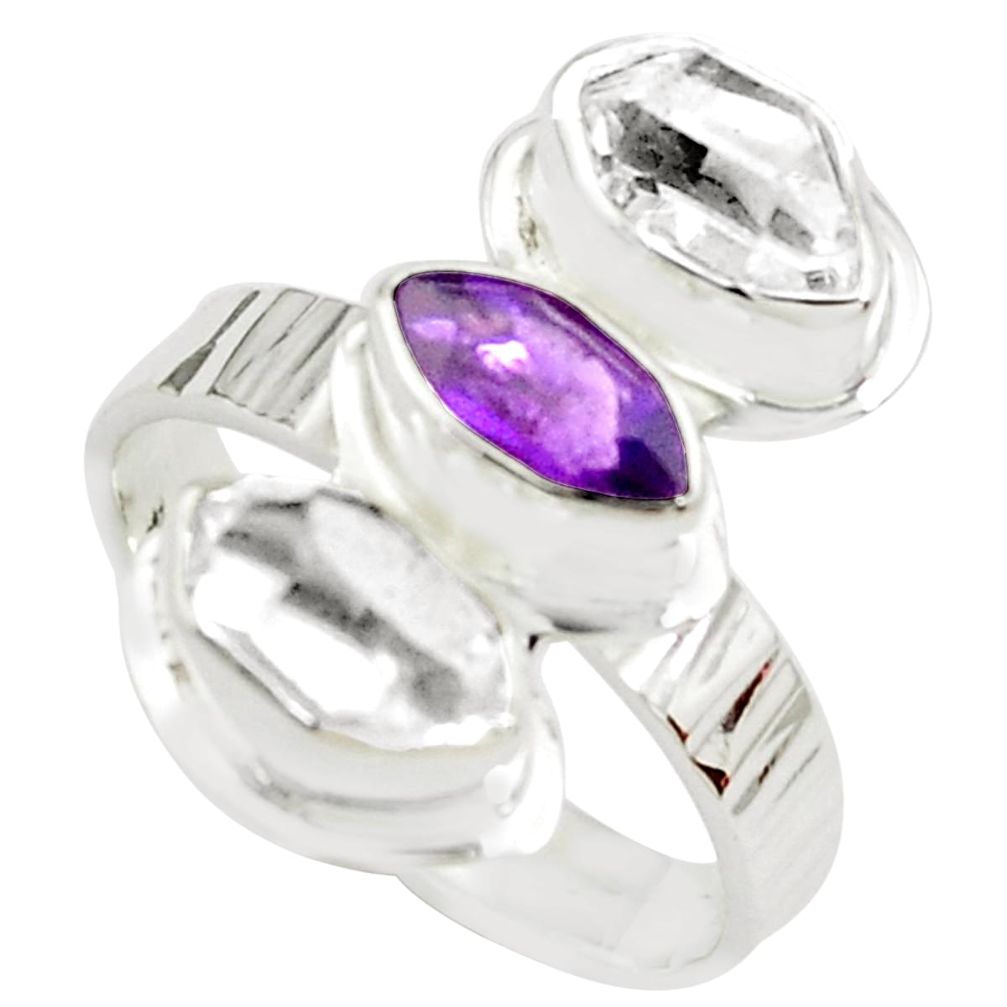 8.94cts natural purple amethyst herkimer diamond 925 silver ring size 8 p70903