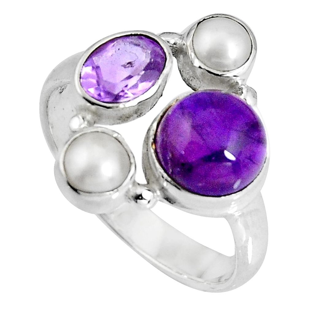6.53cts natural purple amethyst pearl 925 sterling silver ring size 8 p90691