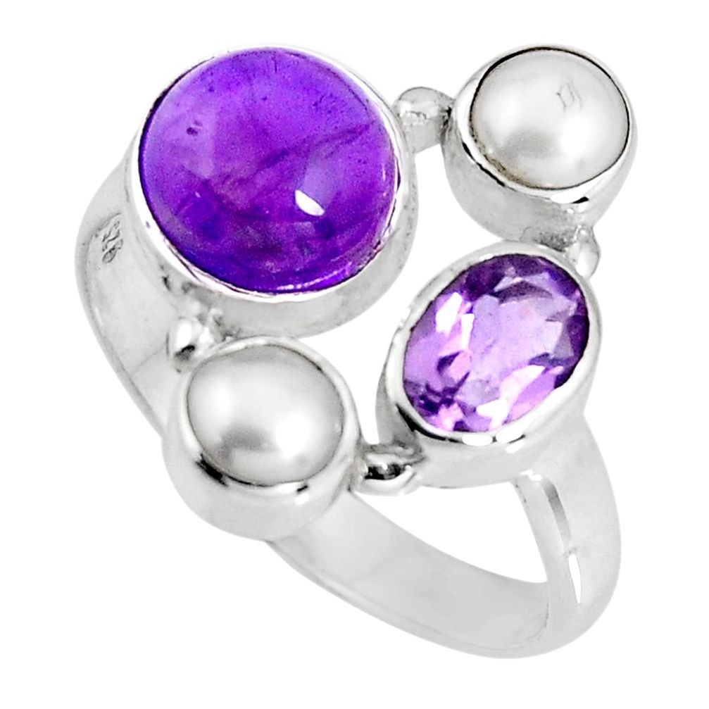 5.82cts natural purple amethyst pearl 925 sterling silver ring size 7.5 p90692