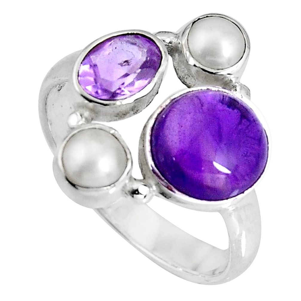 6.10cts natural purple amethyst pearl 925 sterling silver ring size 6 p90696