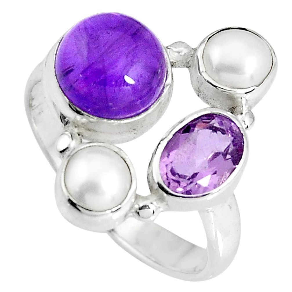 6.36cts natural purple amethyst pearl 925 sterling silver ring size 8 p90698