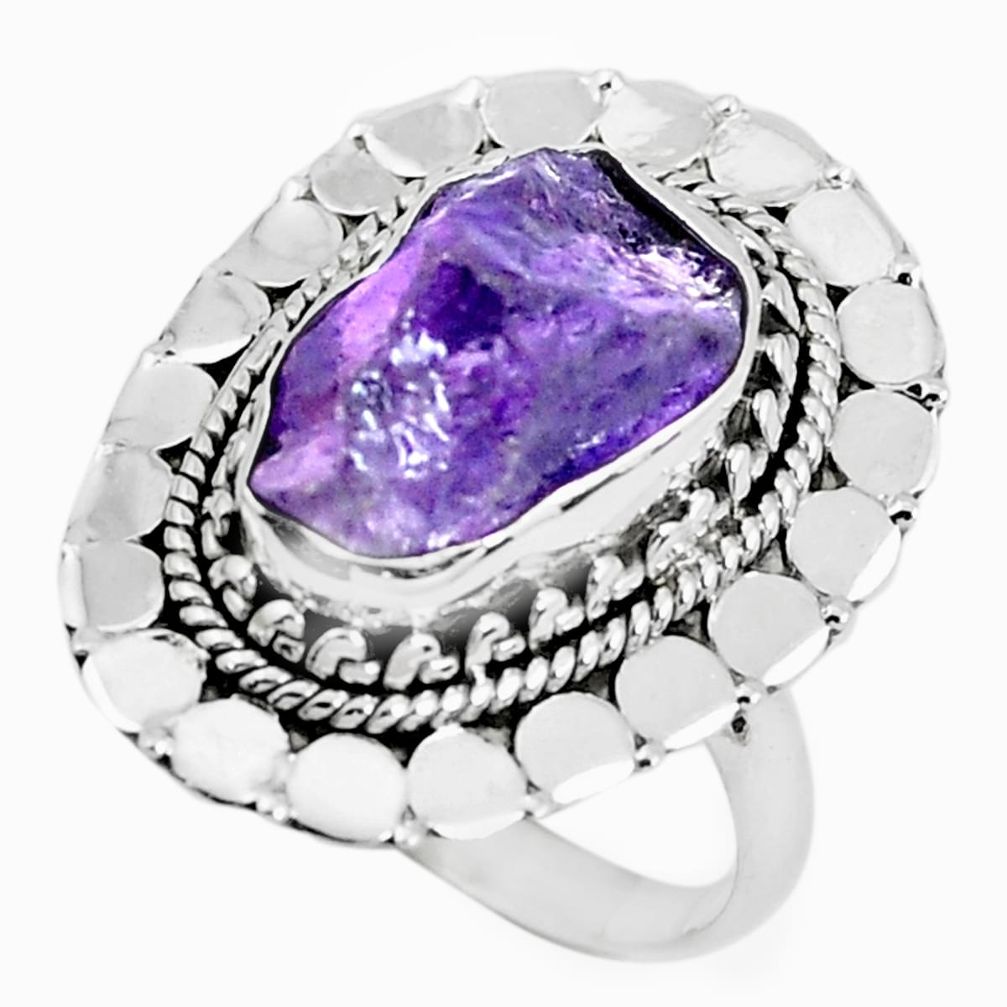 6.04cts natural purple amethyst rough 925 silver solitaire ring size 8 d31470