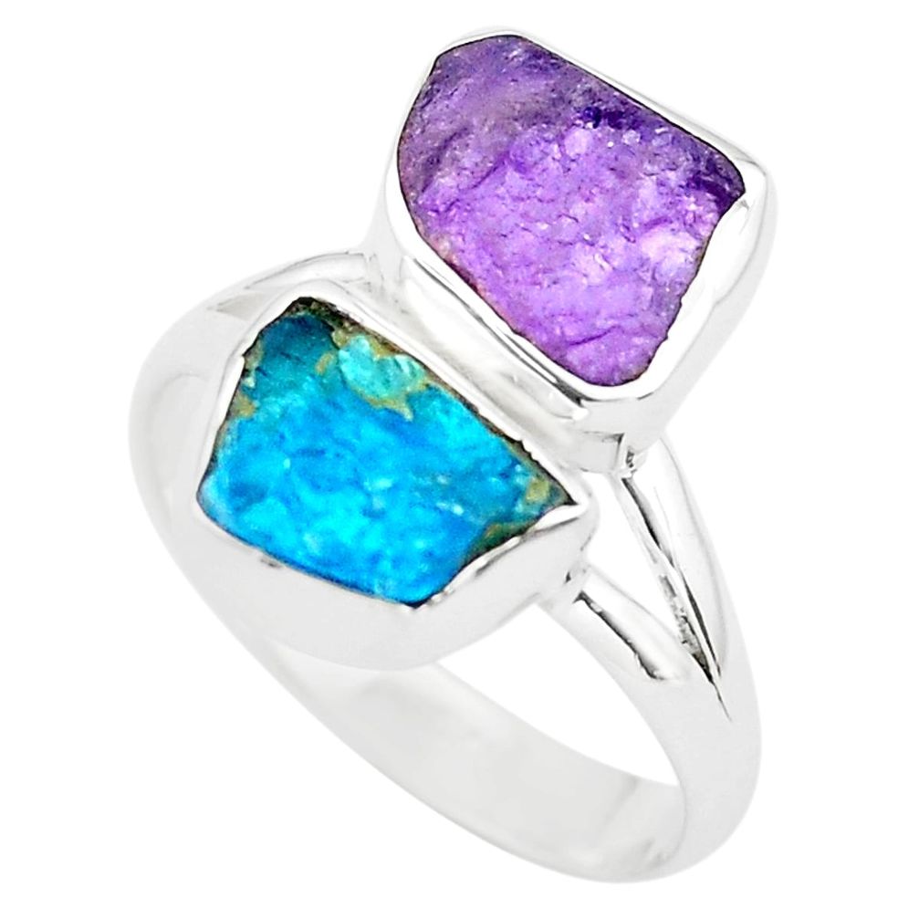 8.44cts natural purple amethyst rough apatite rough silver ring size 8.5 p73884