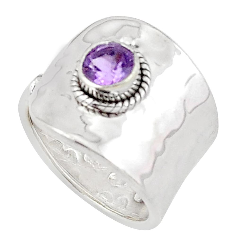 1.22cts natural purple amethyst round 925 silver adjustable ring size 7.5 p57106