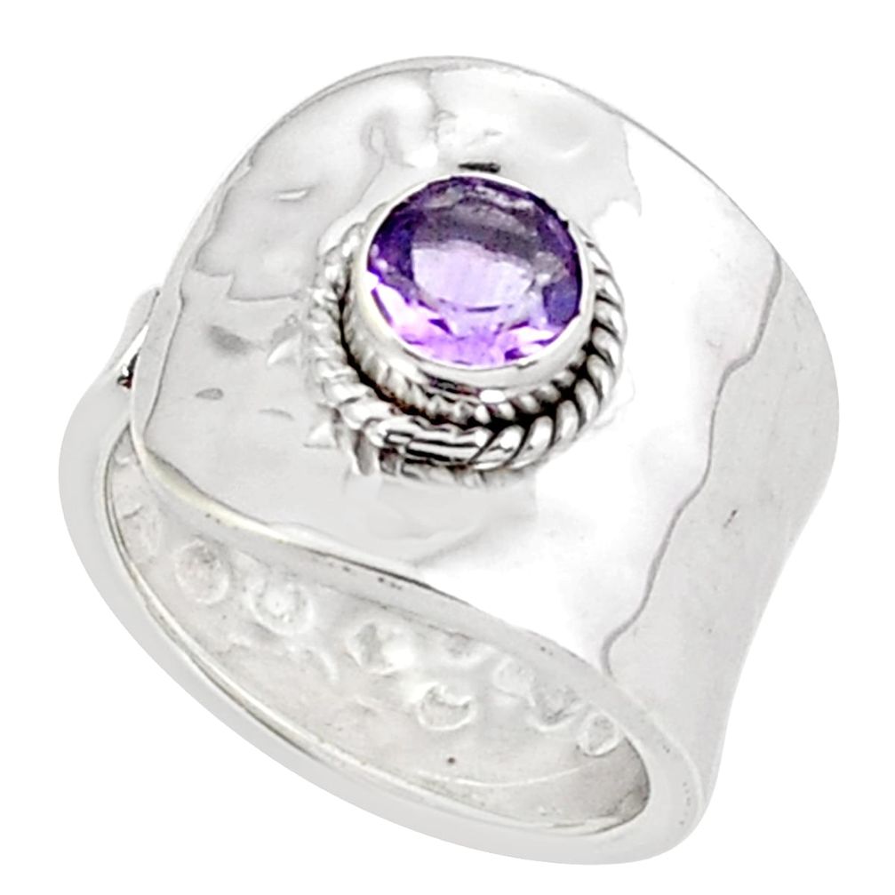 1.25cts natural purple amethyst round 925 silver adjustable ring size 7.5 p57107