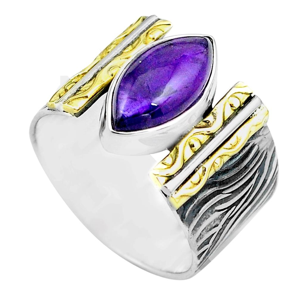 6.20cts natural purple amethyst silver 14k gold solitaire ring size 7.5 p87922