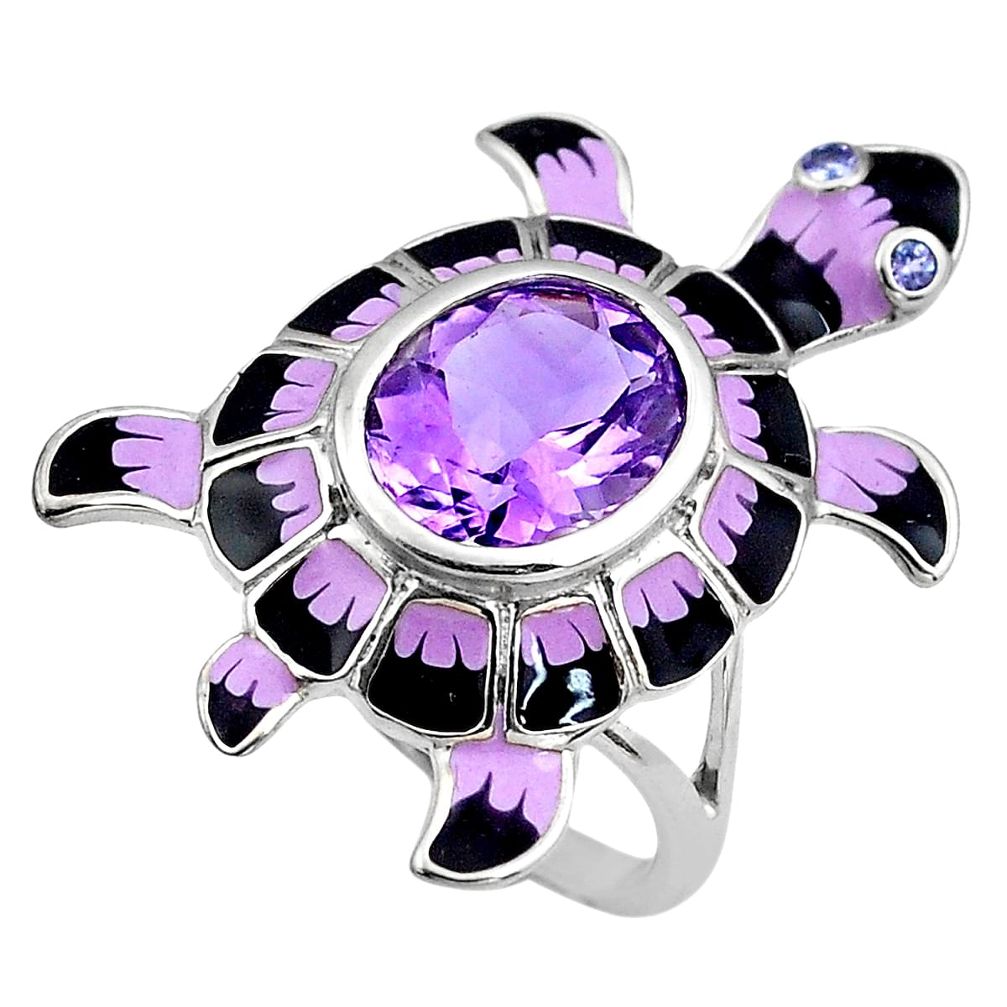 4.48cts natural purple amethyst topaz 925 silver tortoise ring size 6.5 c4074
