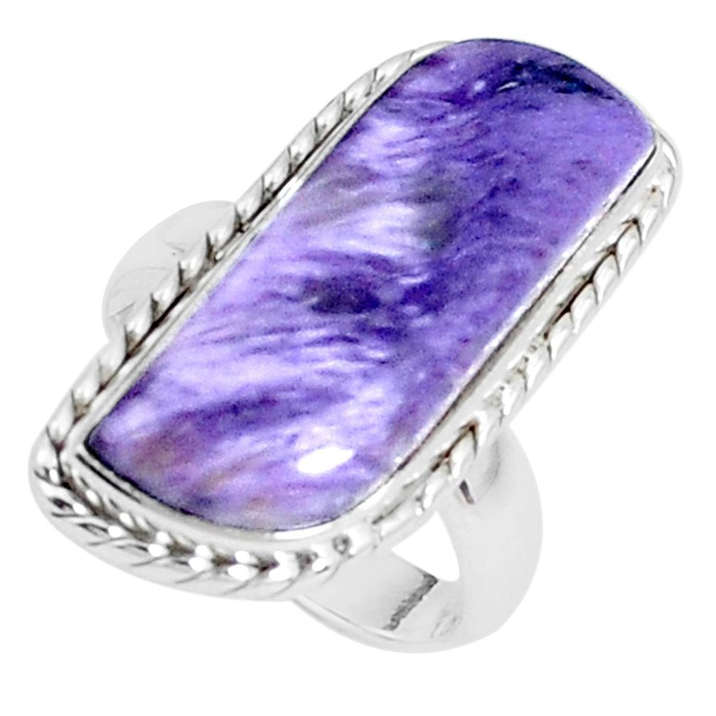 17.18cts natural purple charoite 925 silver solitaire ring size 7 p37564