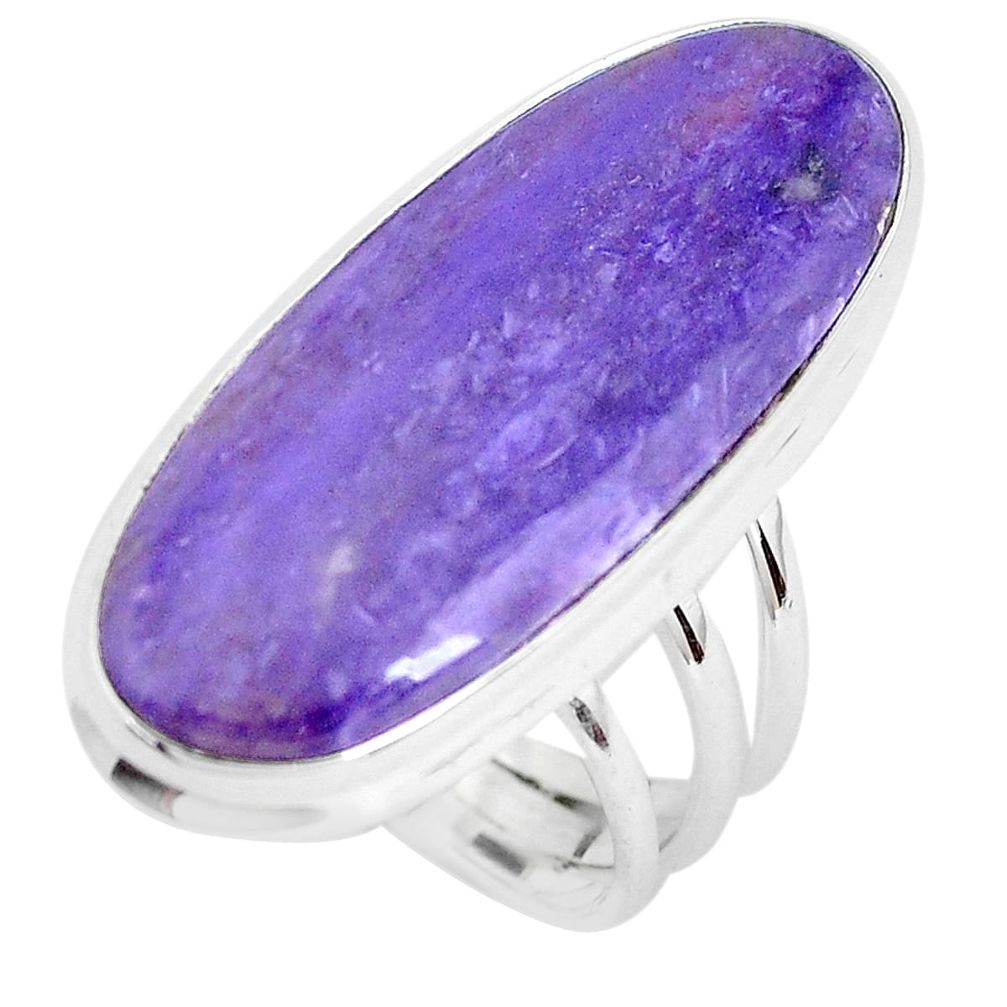 21.72cts natural purple charoite 925 silver solitaire ring size 8.5 p40084