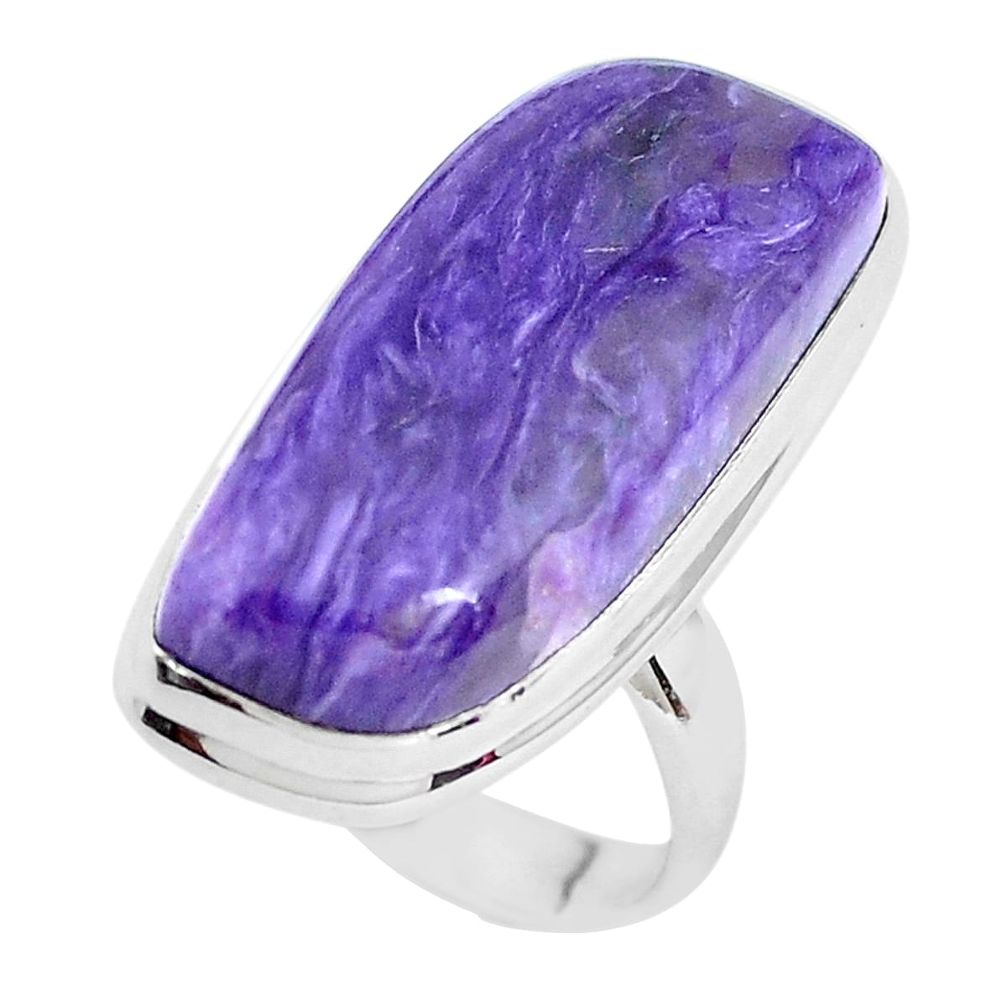 21.34cts natural purple charoite 925 silver solitaire ring size 7 p40088