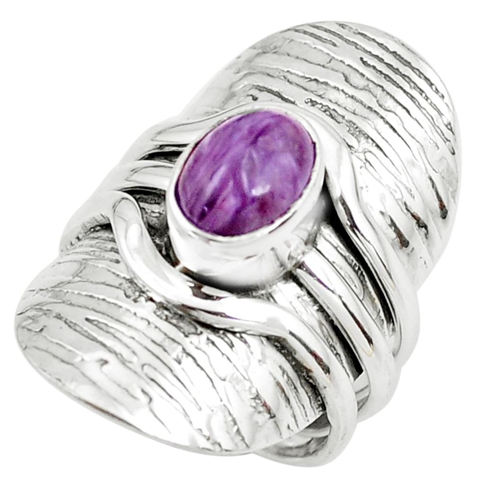 2.11cts natural purple charoite 925 silver solitaire ring size 5 p50441