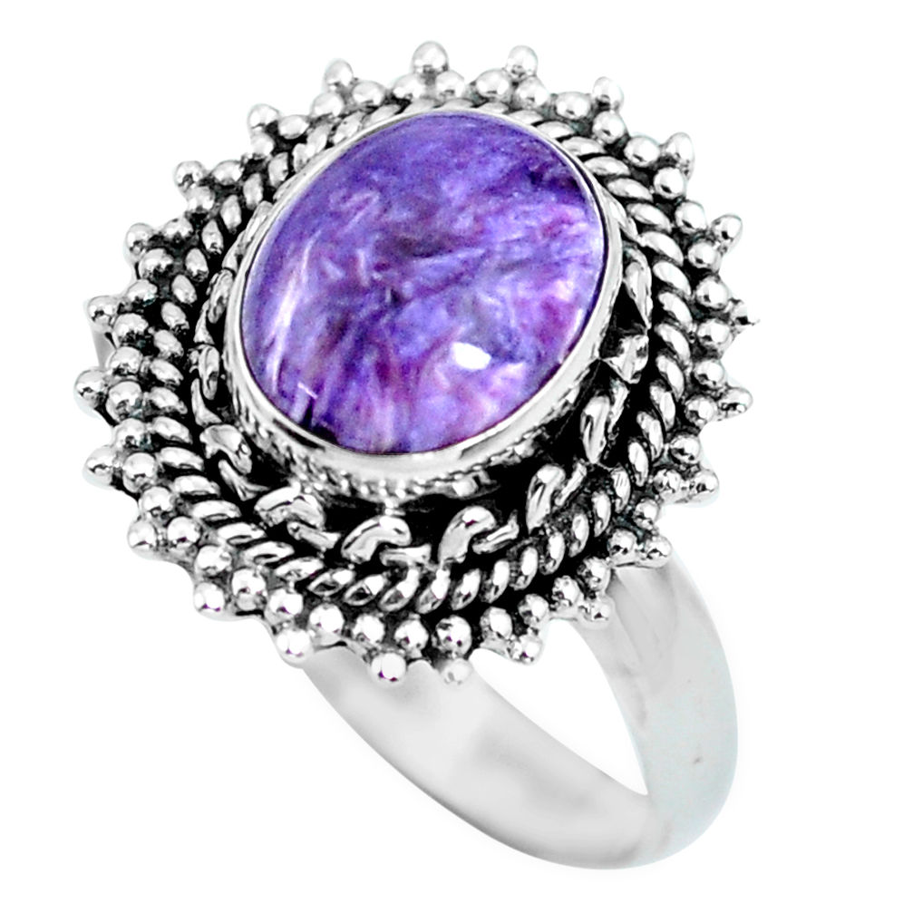 4.37cts natural purple charoite 925 silver solitaire ring size 8.5 p63022