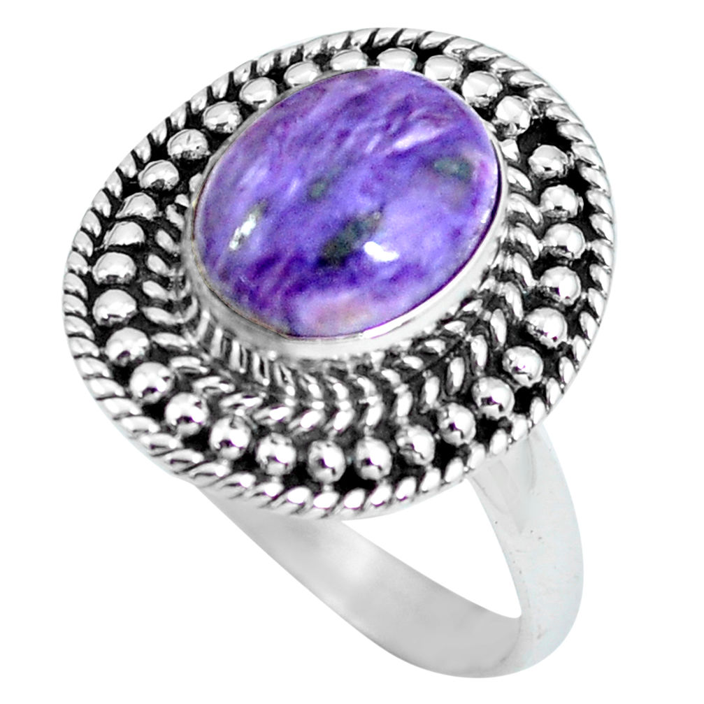 4.35cts natural purple charoite 925 silver solitaire ring size 8 p63031