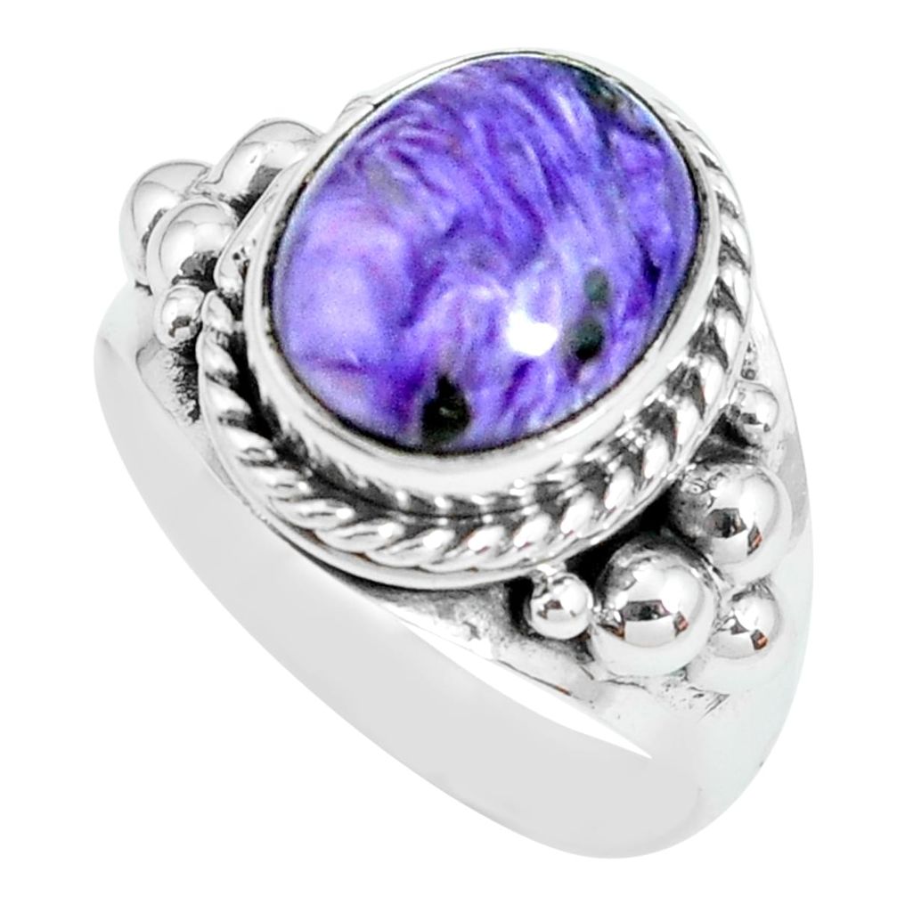 5.09cts natural purple charoite 925 silver solitaire ring size 8 p69749