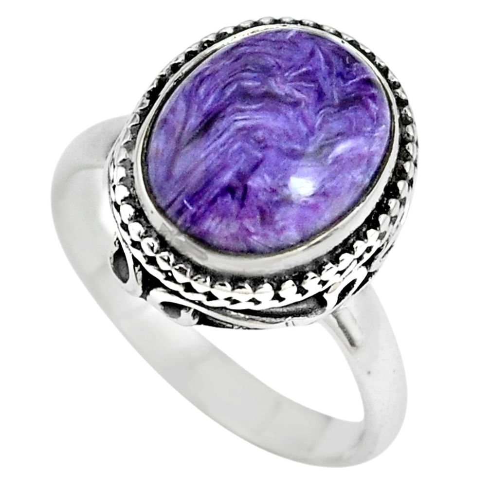 4.42cts natural purple charoite 925 silver solitaire ring size 6 p70030