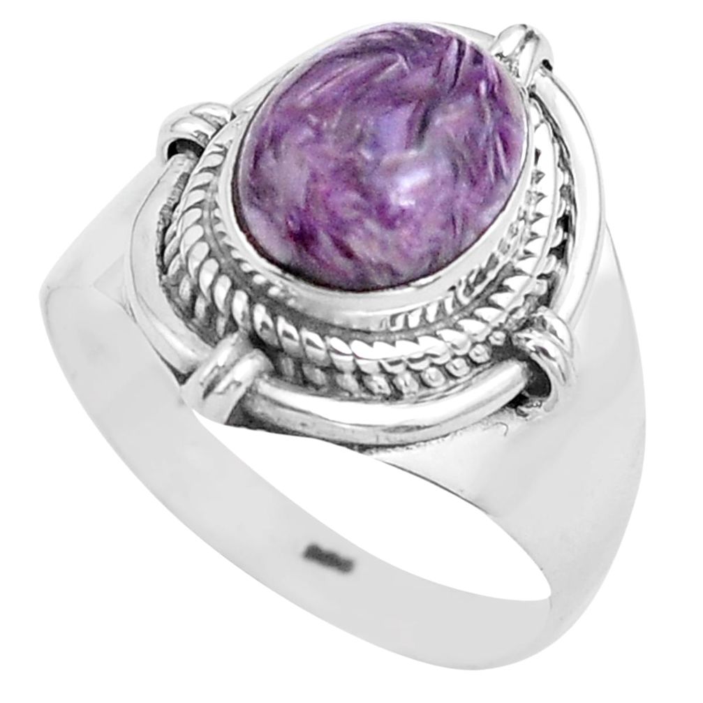 4.22cts natural purple charoite 925 silver solitaire ring size 8.5 p81221