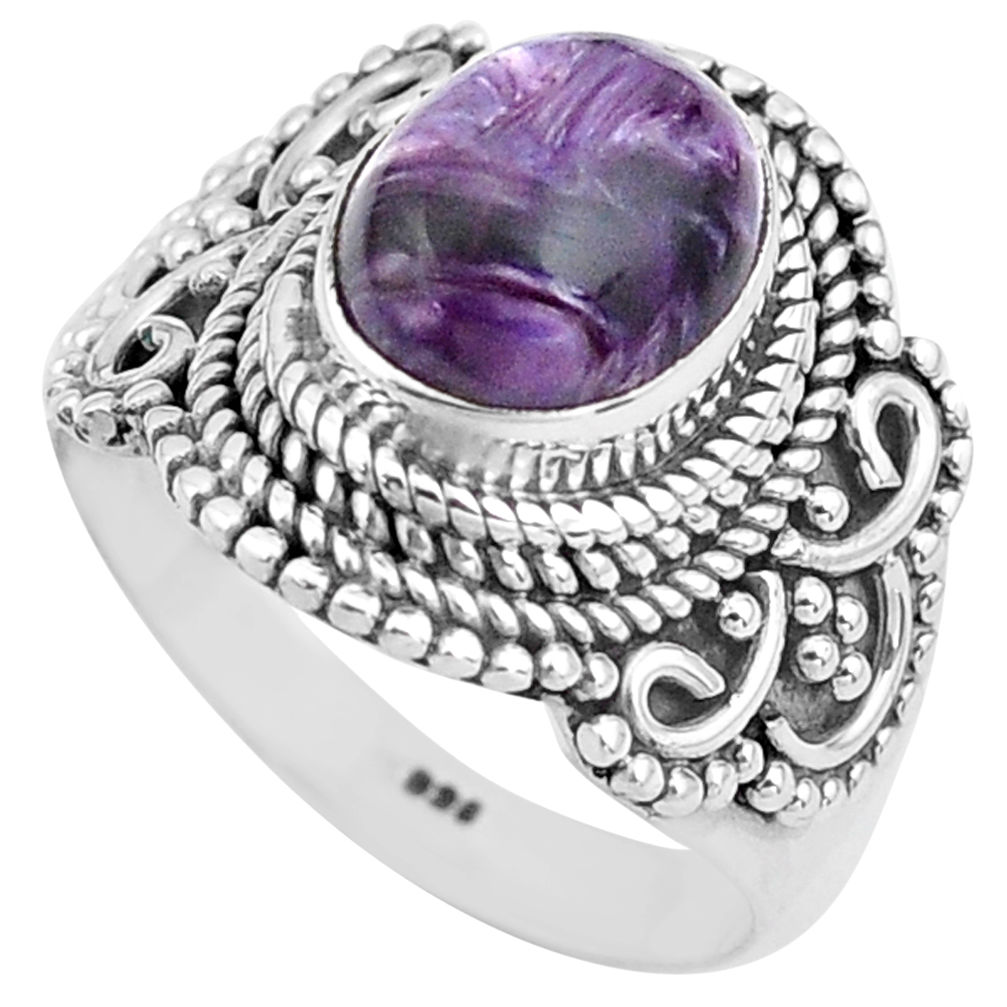 4.71cts natural purple charoite 925 silver solitaire ring size 6 p81226