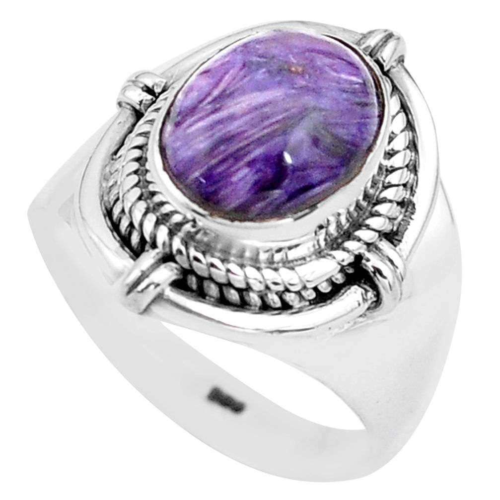 4.46cts natural purple charoite 925 silver solitaire ring size 7 p81233