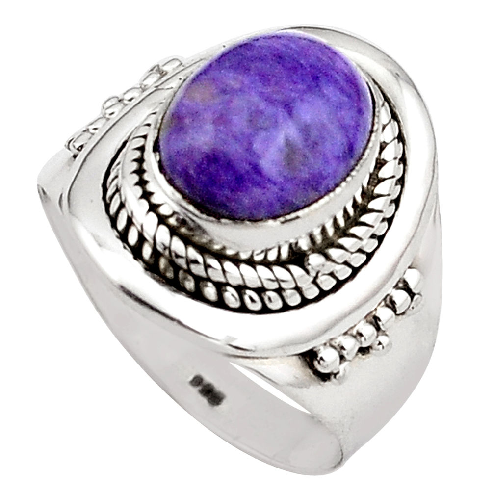 4.40cts natural purple charoite 925 silver solitaire ring size 6.5 p88897