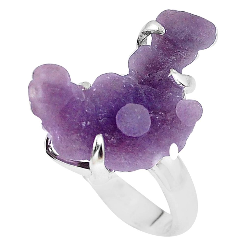 8.80cts natural purple grape chalcedony silver solitaire ring size 6.5 p63447
