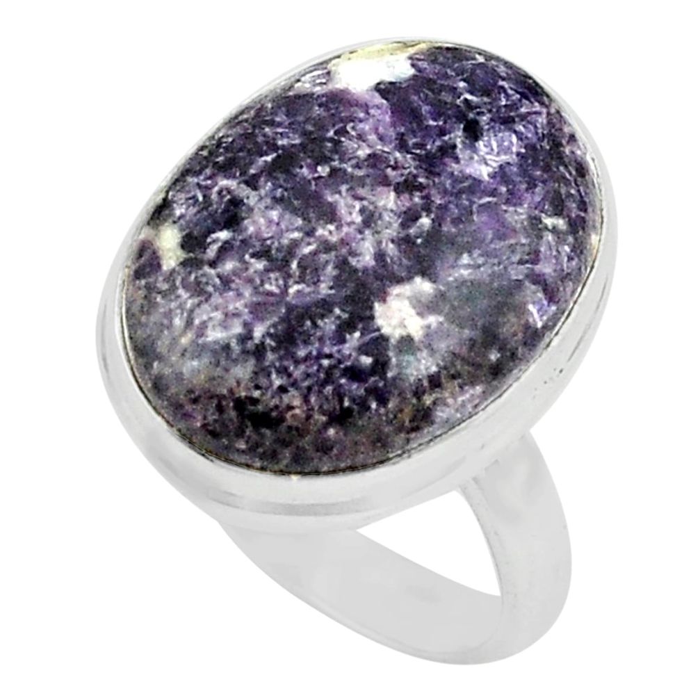 14.40cts natural purple lepidolite 925 silver solitaire ring size 7 p80601