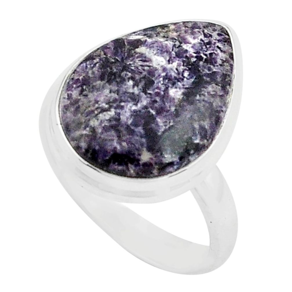 13.15cts natural purple lepidolite 925 silver solitaire ring size 7 p80605
