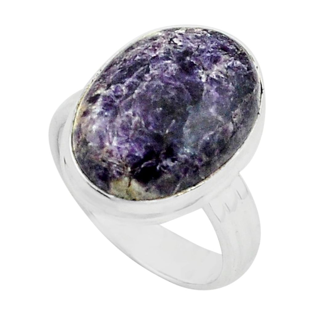 10.23cts natural purple lepidolite 925 silver solitaire ring size 7 p80606