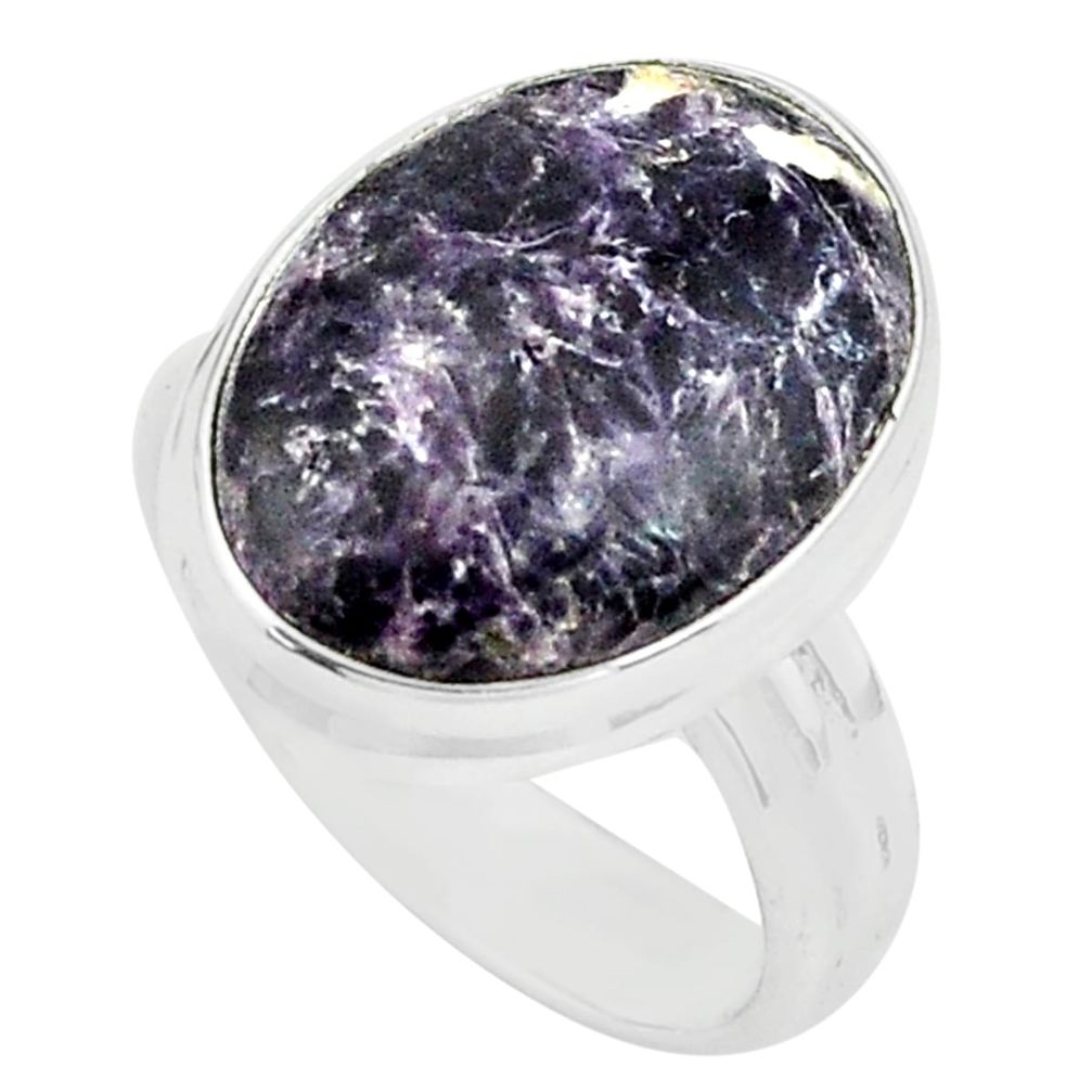10.81cts natural purple lepidolite 925 silver solitaire ring size 7 p80607