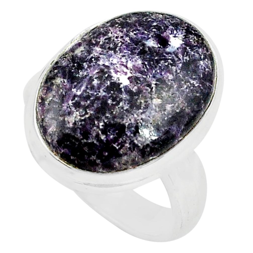 13.27cts natural purple lepidolite 925 silver solitaire ring size 7 p80609