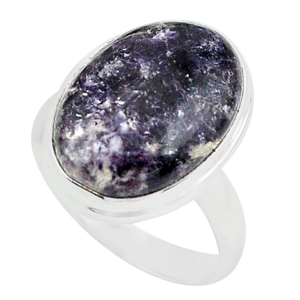 10.57cts natural purple lepidolite 925 silver solitaire ring size 7 p80610