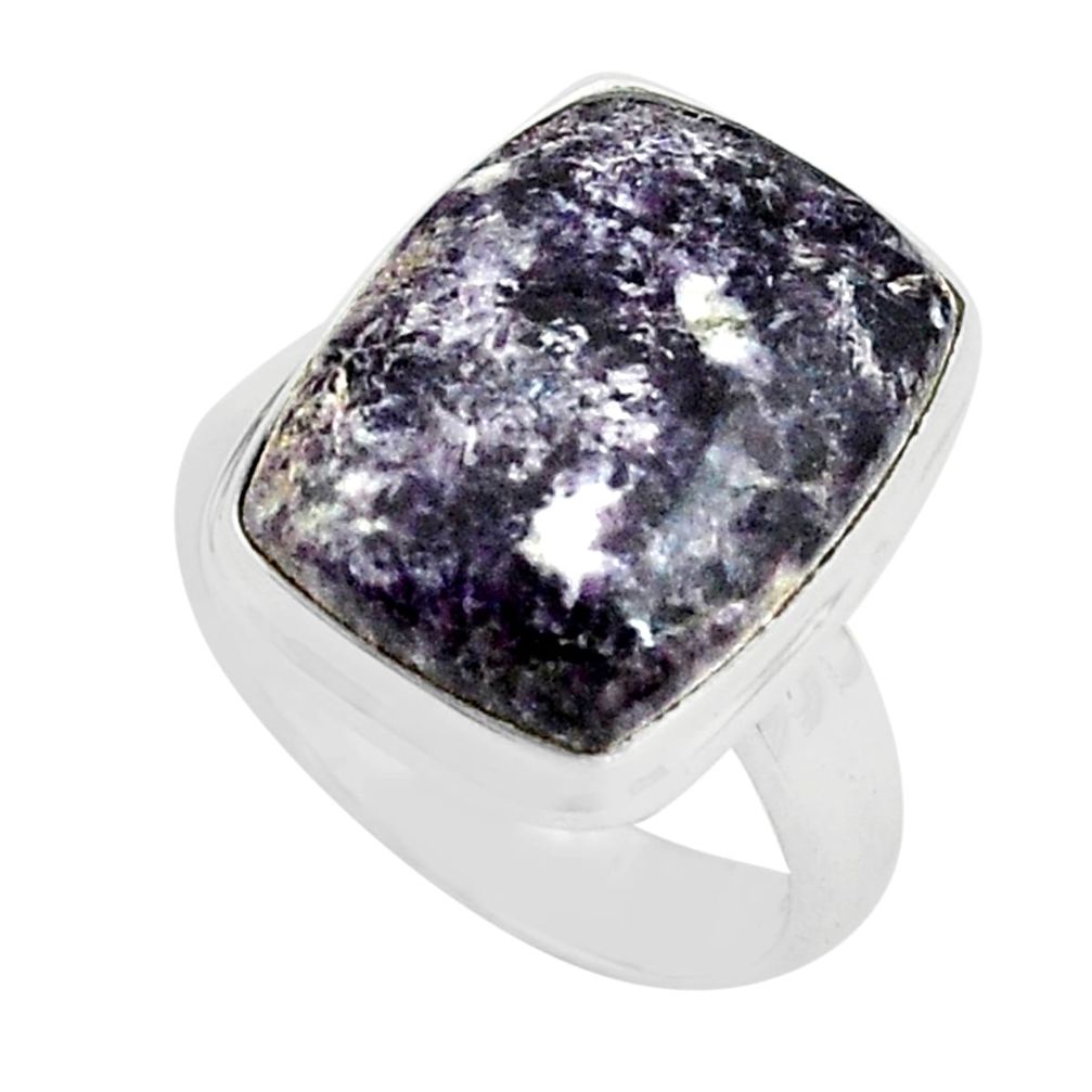 10.64cts natural purple lepidolite 925 silver solitaire ring size 7 p80612