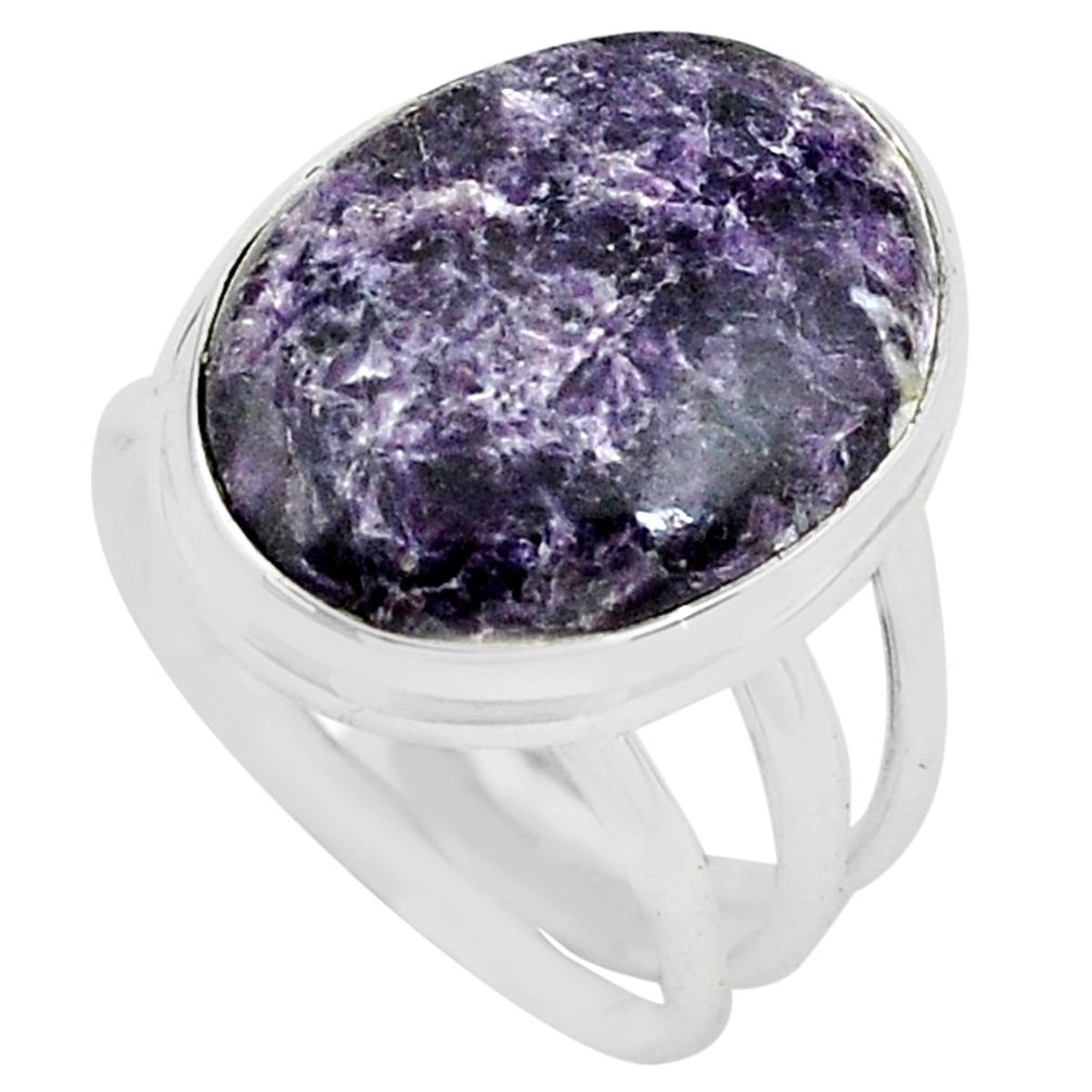 15.16cts natural purple lepidolite 925 silver solitaire ring size 8 p80618