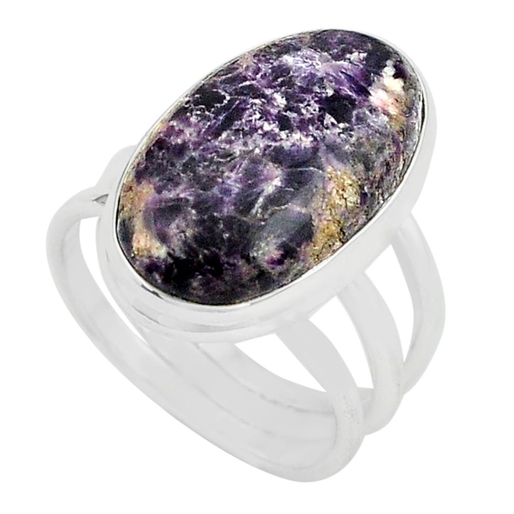 14.23cts natural purple lepidolite 925 silver solitaire ring size 8 p80620