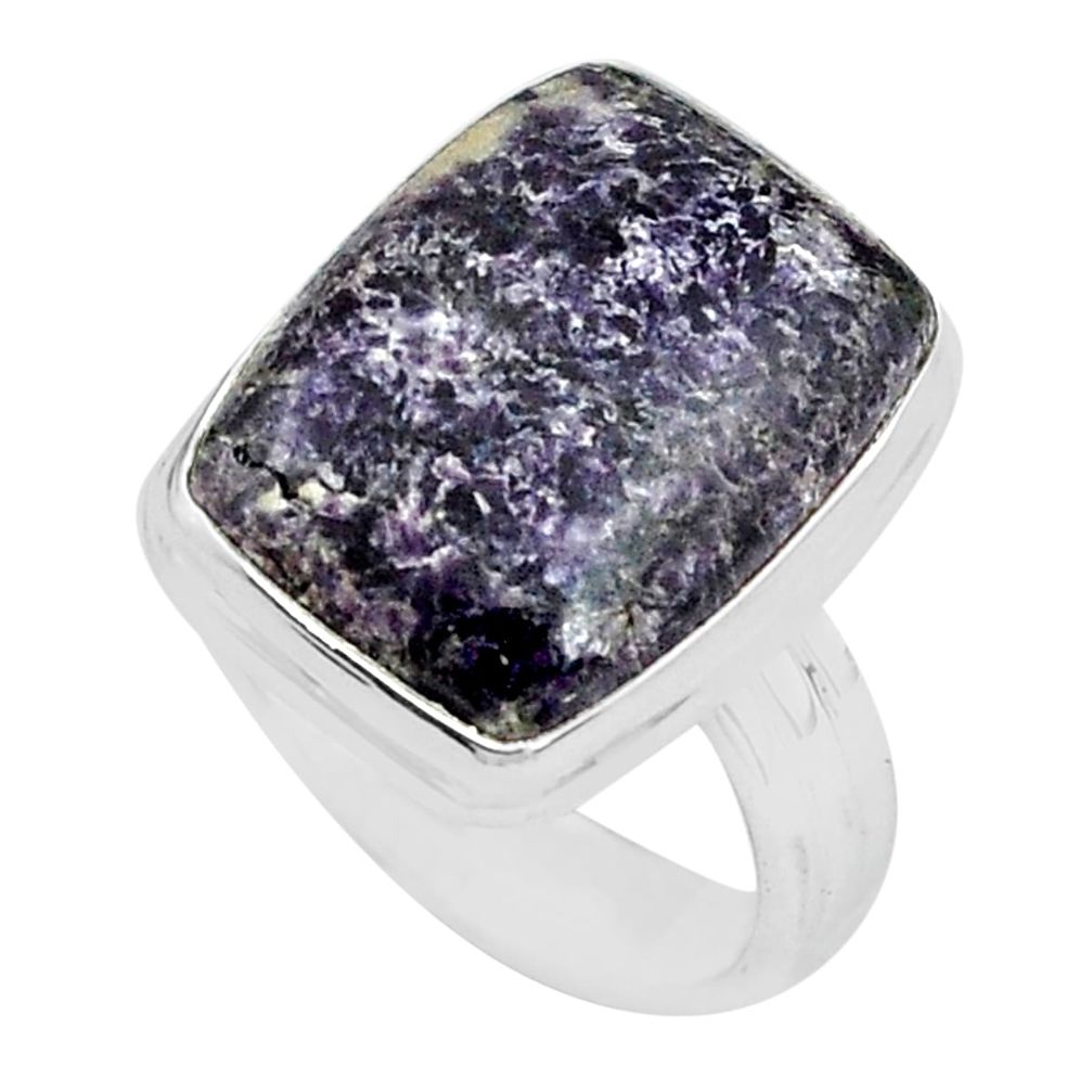 12.34cts natural purple lepidolite 925 silver solitaire ring size 7 p80756