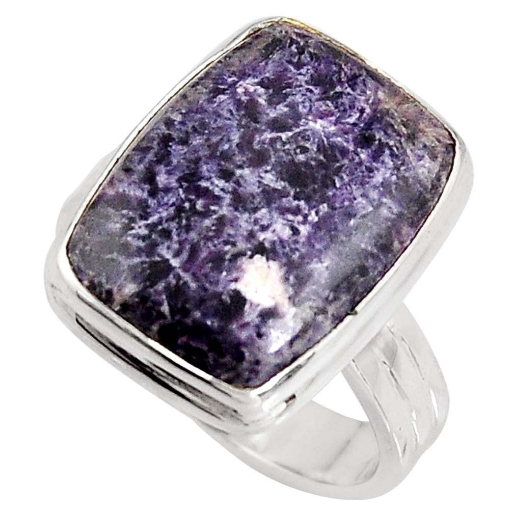 10.81cts natural purple lepidolite 925 silver solitaire ring size 6.5 p90981