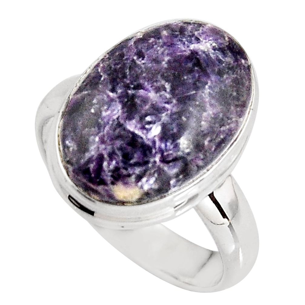 10.77cts natural purple lepidolite 925 silver solitaire ring size 7.5 p90982
