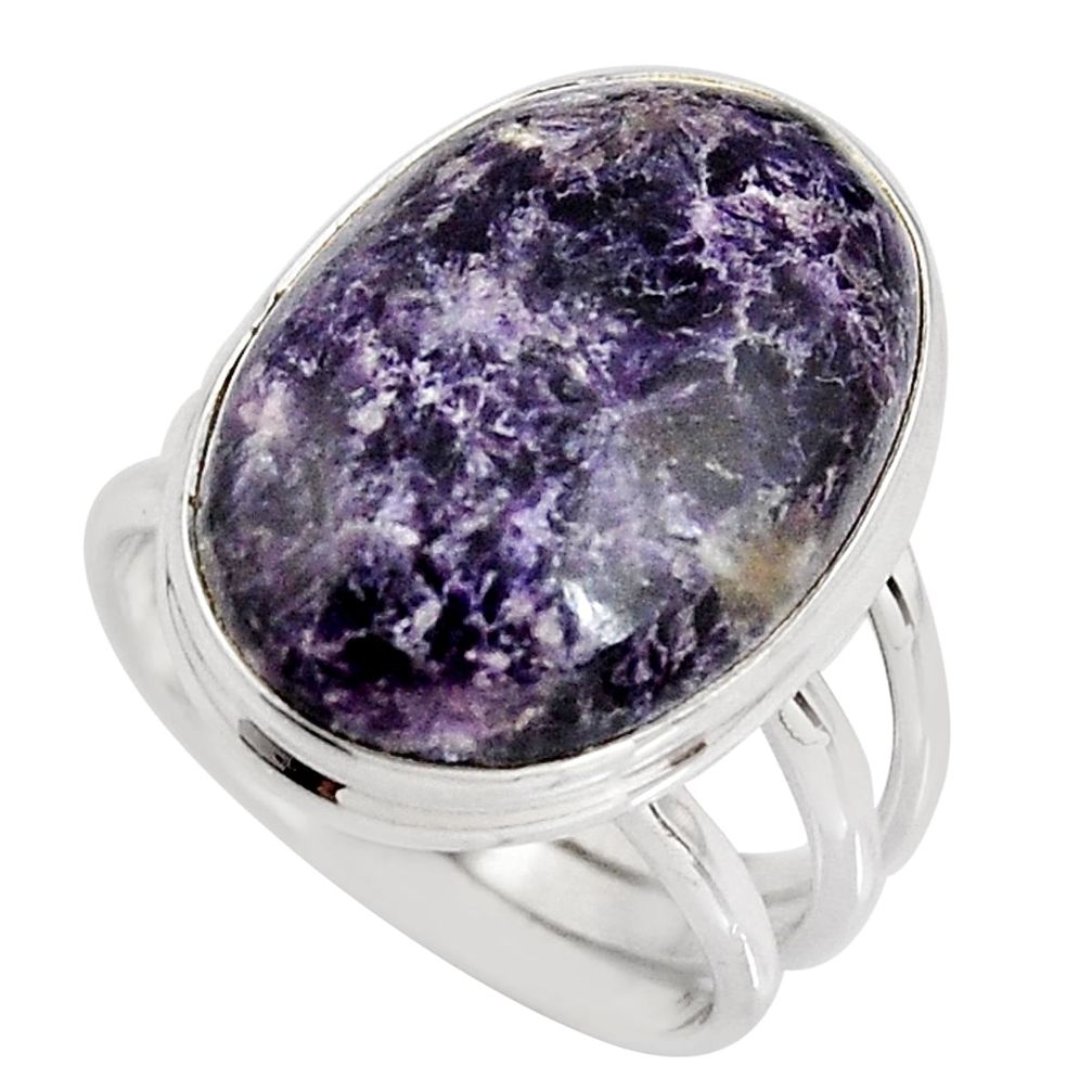 14.39cts natural purple lepidolite 925 silver solitaire ring size 7.5 p90986