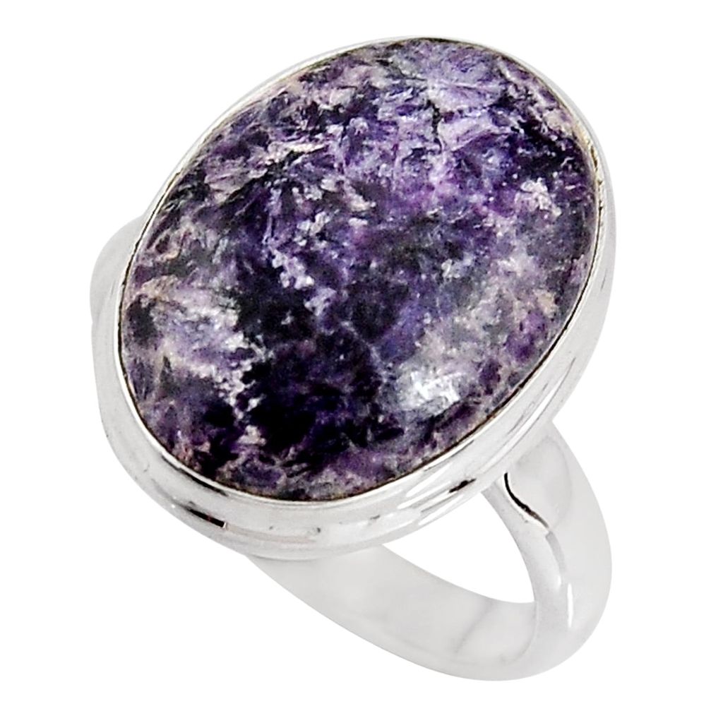 12.83cts natural purple lepidolite 925 silver solitaire ring size 8.5 p90989