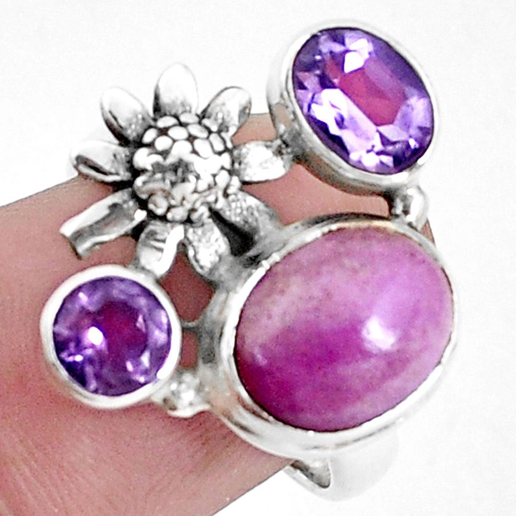 6.32cts natural purple phosphosiderite 925 silver flower ring size 7 p42742