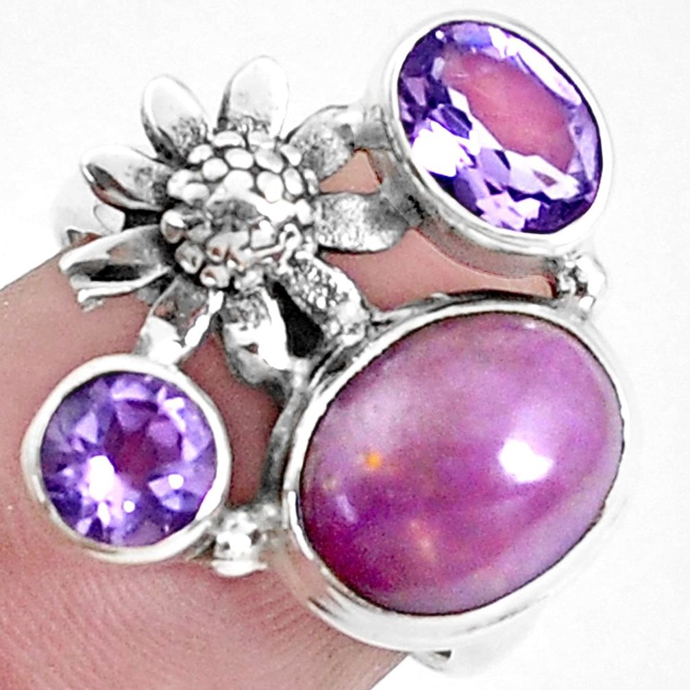 6.32cts natural purple phosphosiderite 925 silver flower ring size 6.5 p42743