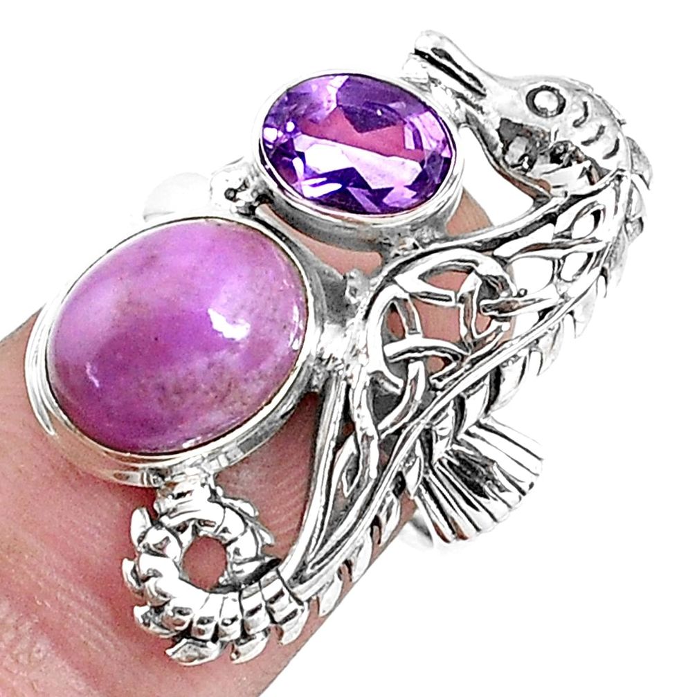6.79cts natural purple phosphosiderite 925 silver seahorse ring size 7 p42746