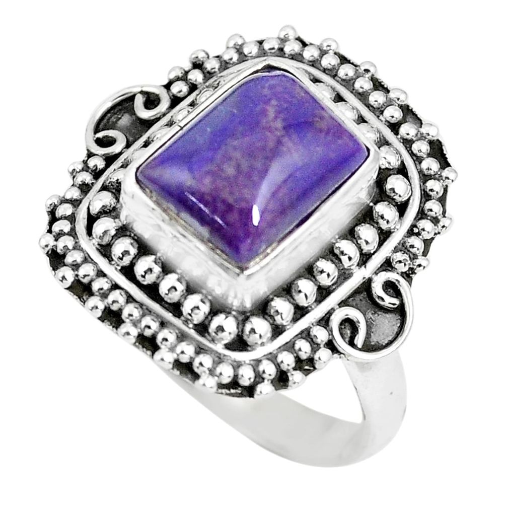 4.38cts natural purple sugilite 925 silver solitaire ring jewelry size 8 p63240