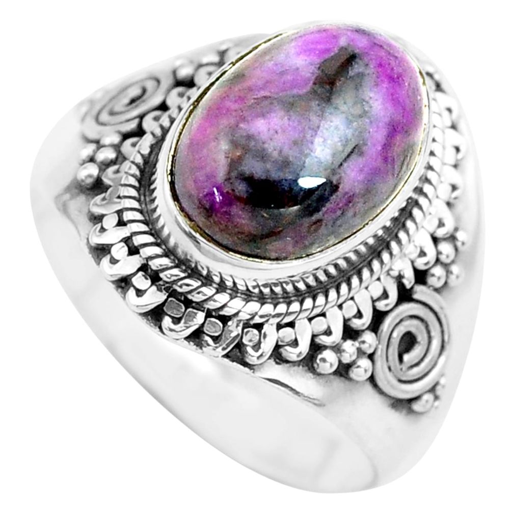 4.93cts natural purple sugilite 925 silver solitaire ring jewelry size 8 p71635