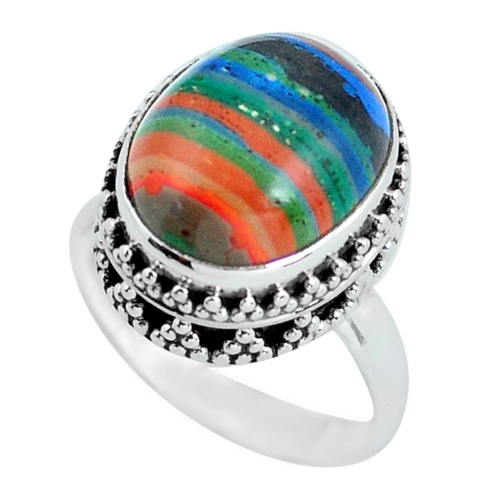 6.57cts natural rainbow calsilica 925 silver solitaire ring size 7.5 d32011